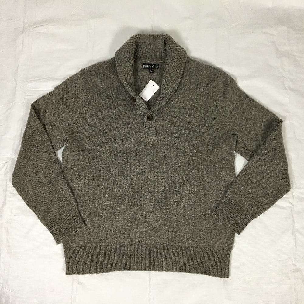 New J Crew Shawl Sweater Wool Blend L Gray
